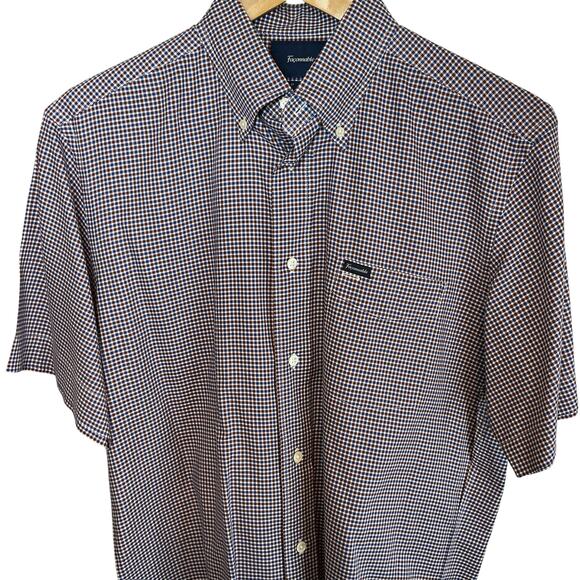 Facconable Classique Houndstooth Plaid Short Sleeve Button Down Shirt Men's M - Picture 3 of 11